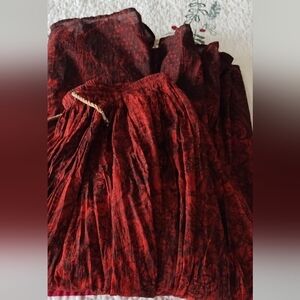 Red Cotton Long Skirt